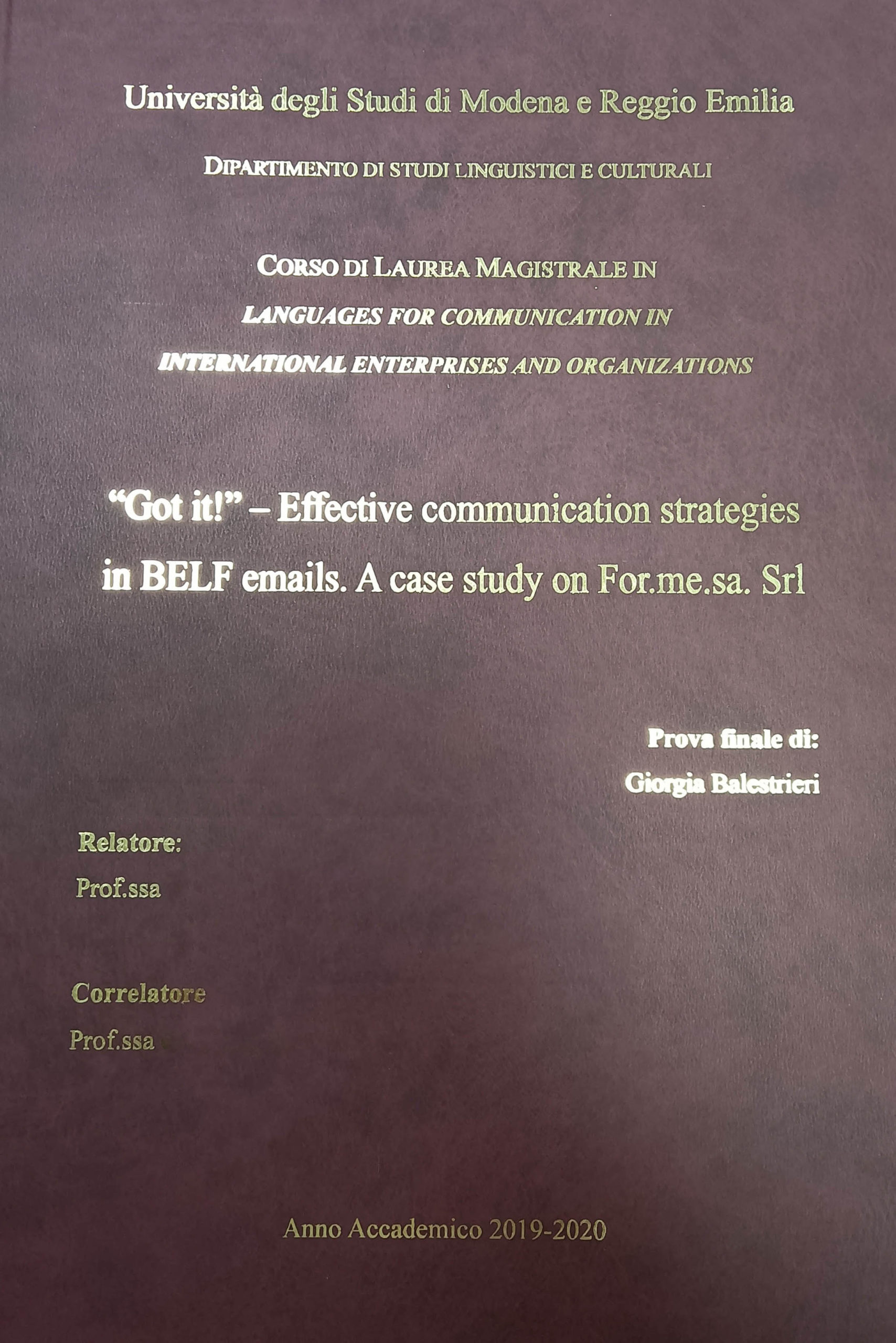 La tesi sulla comunicazione aziendale sviluppata durante lo stage in for.me.sa.